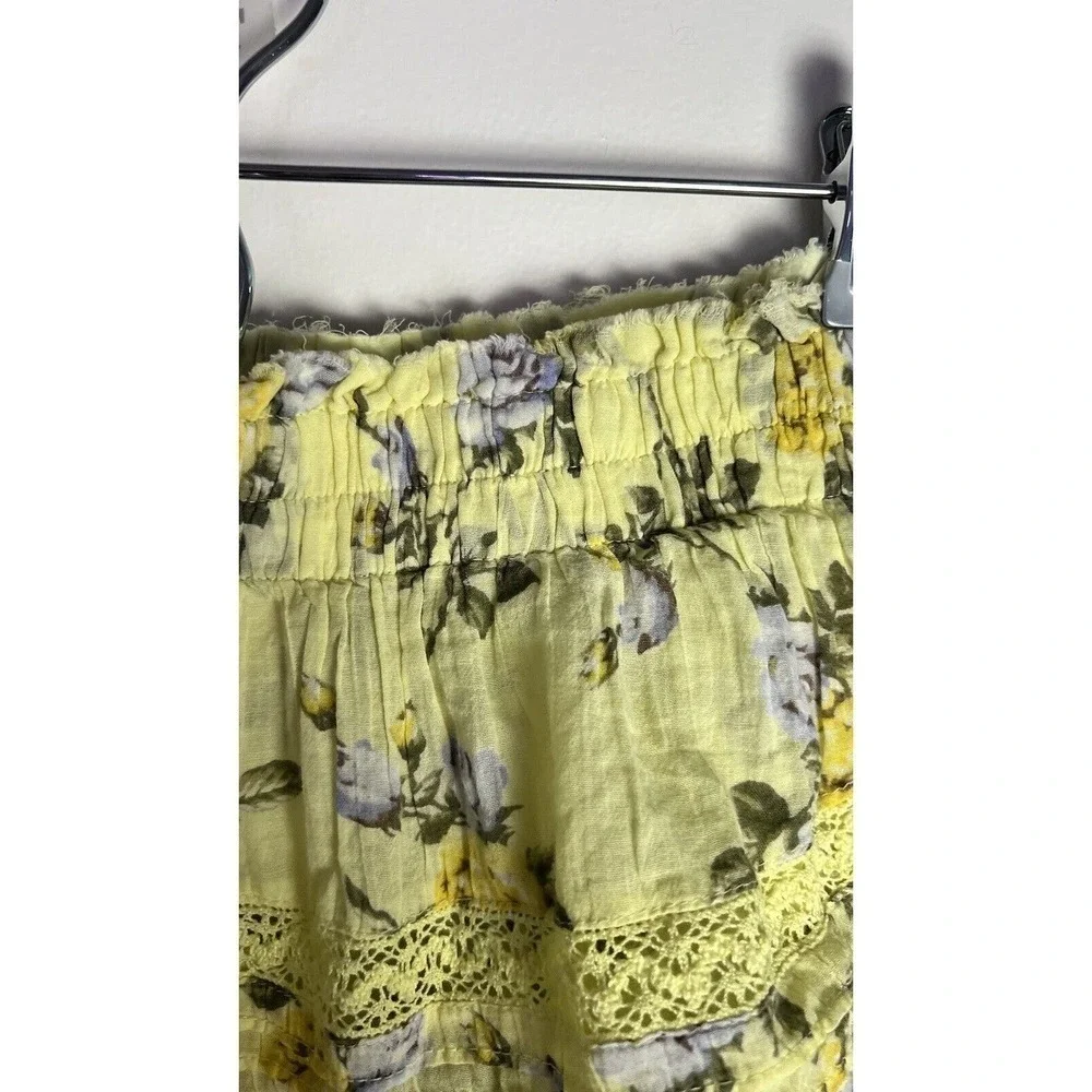 AERIE‎ FLORLA RUFFLE yellow shirt lace and floral Sz M - Picture 5 of 8